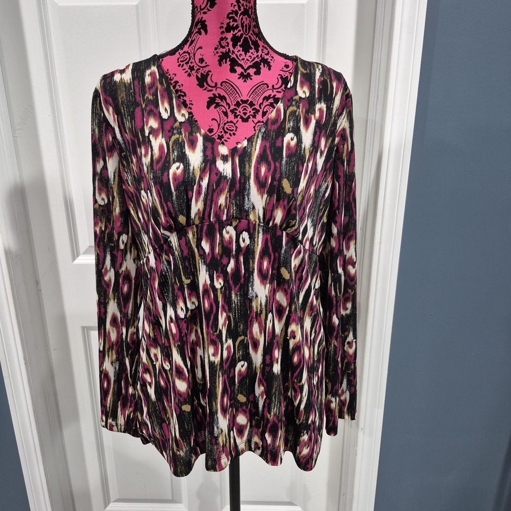Dana Buchman Top Womens XL Fuschia Pink Ikat Empire Waist Work Office Dressy